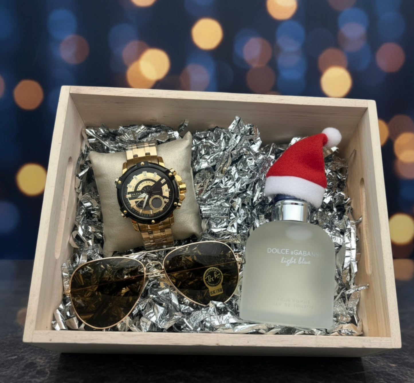 Combo de Lujo para Hombre | Perfume + Gafas de sol Ryban Pilot o Lacost + Reloj