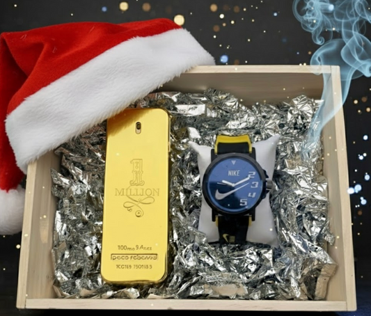 CAJA DE LUJO PARA HOMBRES PERFUME + RELOJ.