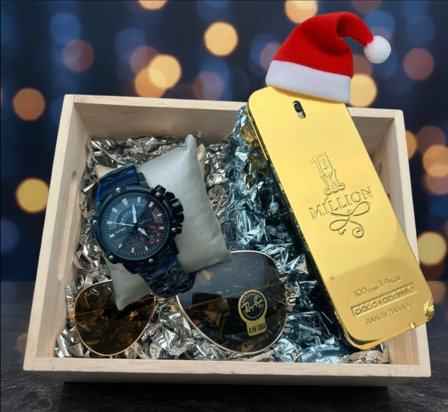 Combo de Lujo para Hombre | Perfume + Gafas de sol  Ryban Pilot o Lacost + Reloj