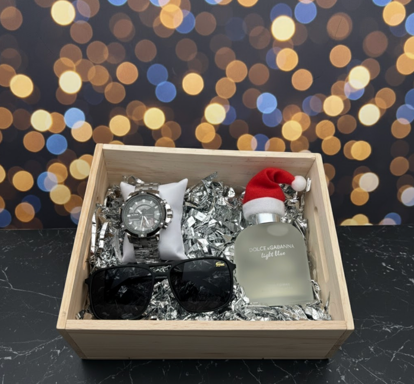 Combo de Lujo para Hombre | Perfume + Gafas de sol  Ryban Pilot o Lacost + Reloj